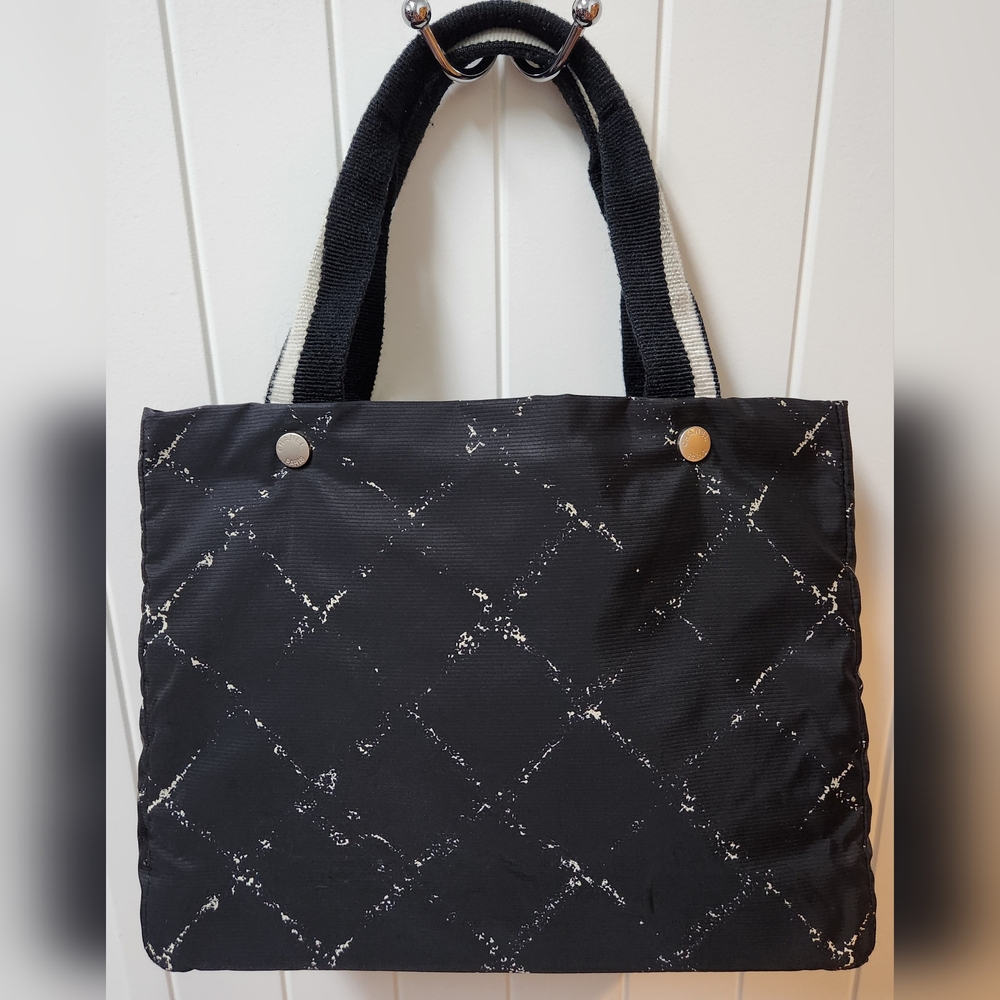 CHANEL Old Travel Line Black Diamon Nylon Tote w/ Large Pouch #6372230